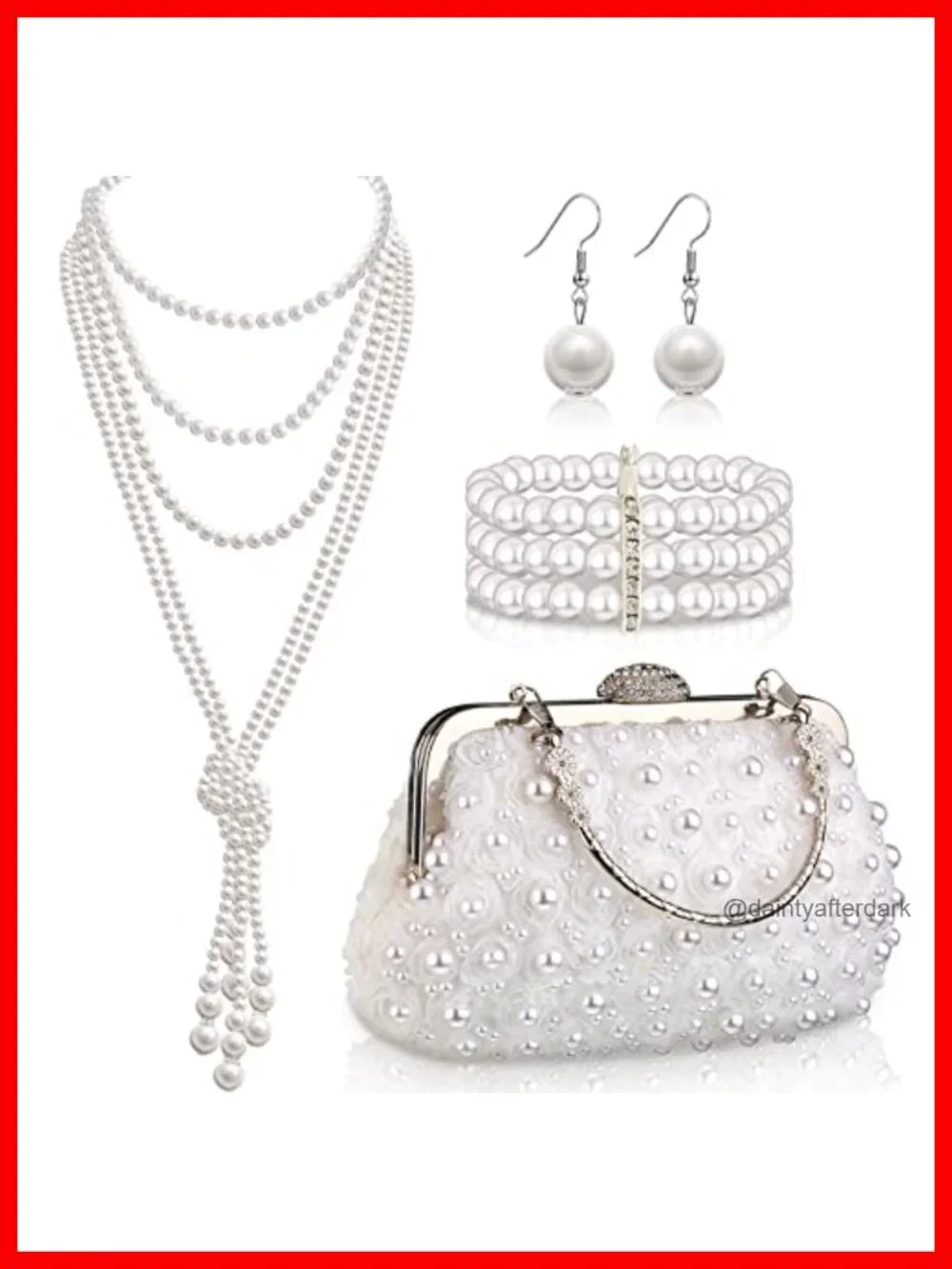 Vintage Pearl Clutch Bag with Faux Pearl Jewelry Set 1920s